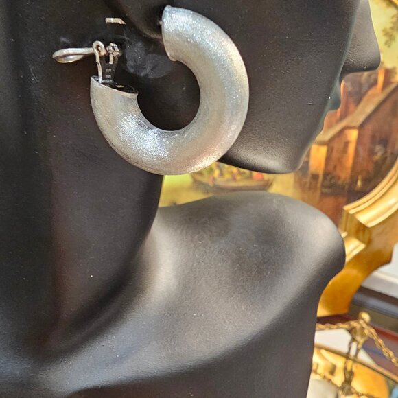 14 K White Gold, Electroform Women Earrings, Brashed, Made in Italy - Picture 6 of 14